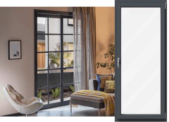 Porte-fenêtre en bois avec des couleurs RAL