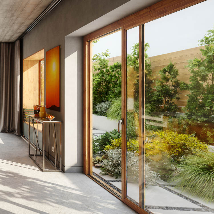 Porte-fenêtre coulissante en bois