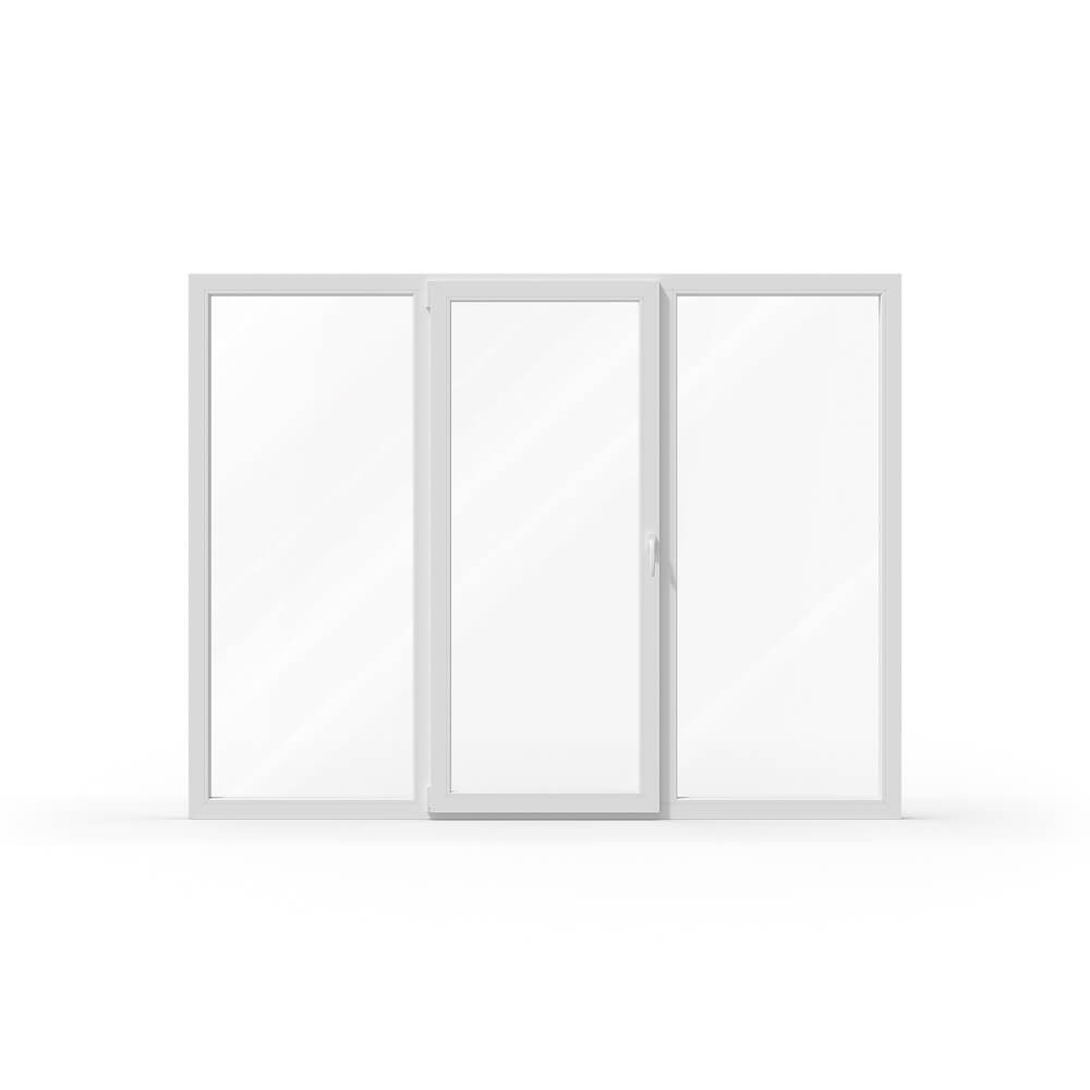 Oscillo‑battant à trois vantaux, vantaux centraux ouvrants