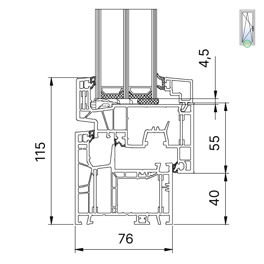 Section du profilé PVC aluplast energeto® neo