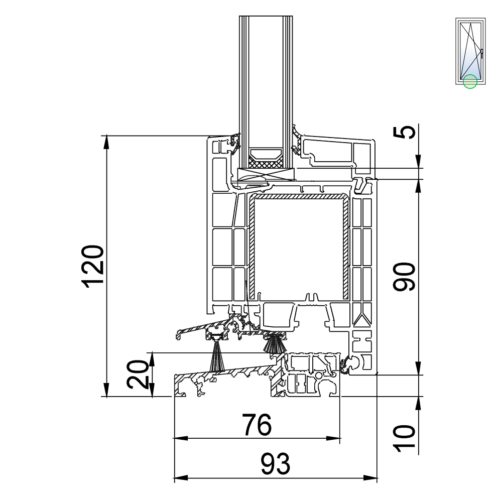 Porte-fenêtre avec vantail large et seuil plat