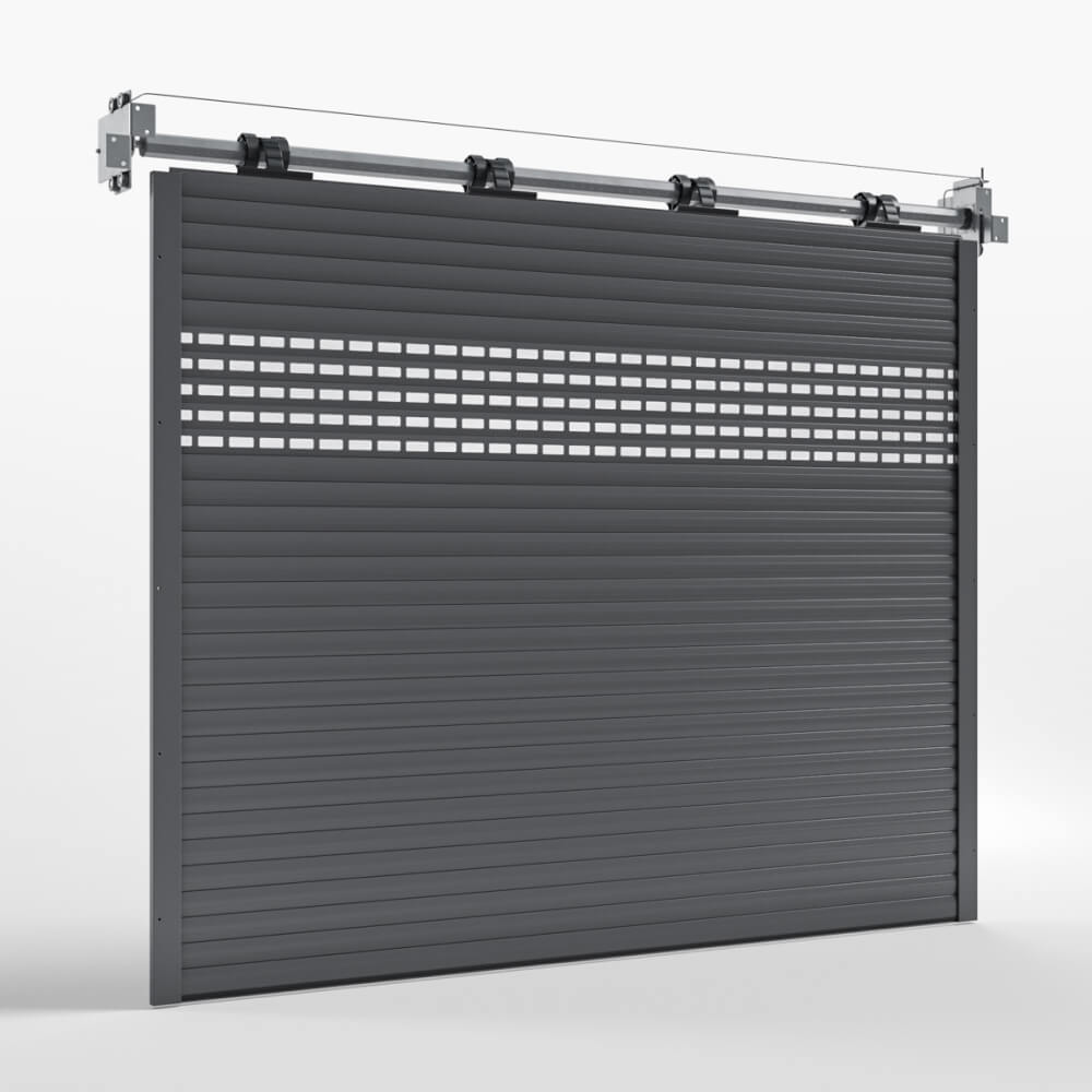 Porte enroulable Basic gris anthracite avec lames hublot