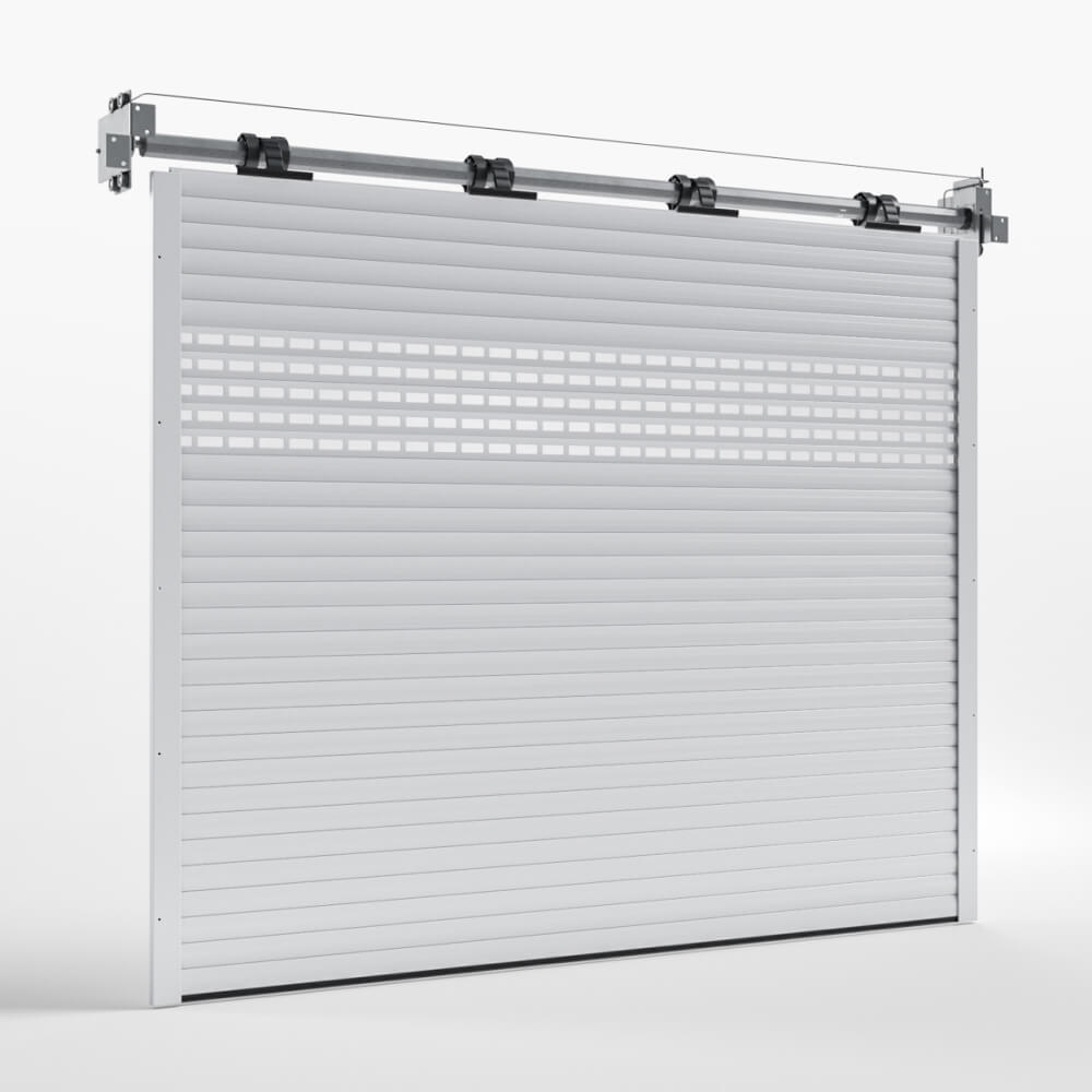 Porte enroulable Basic blanc avec lames hublot