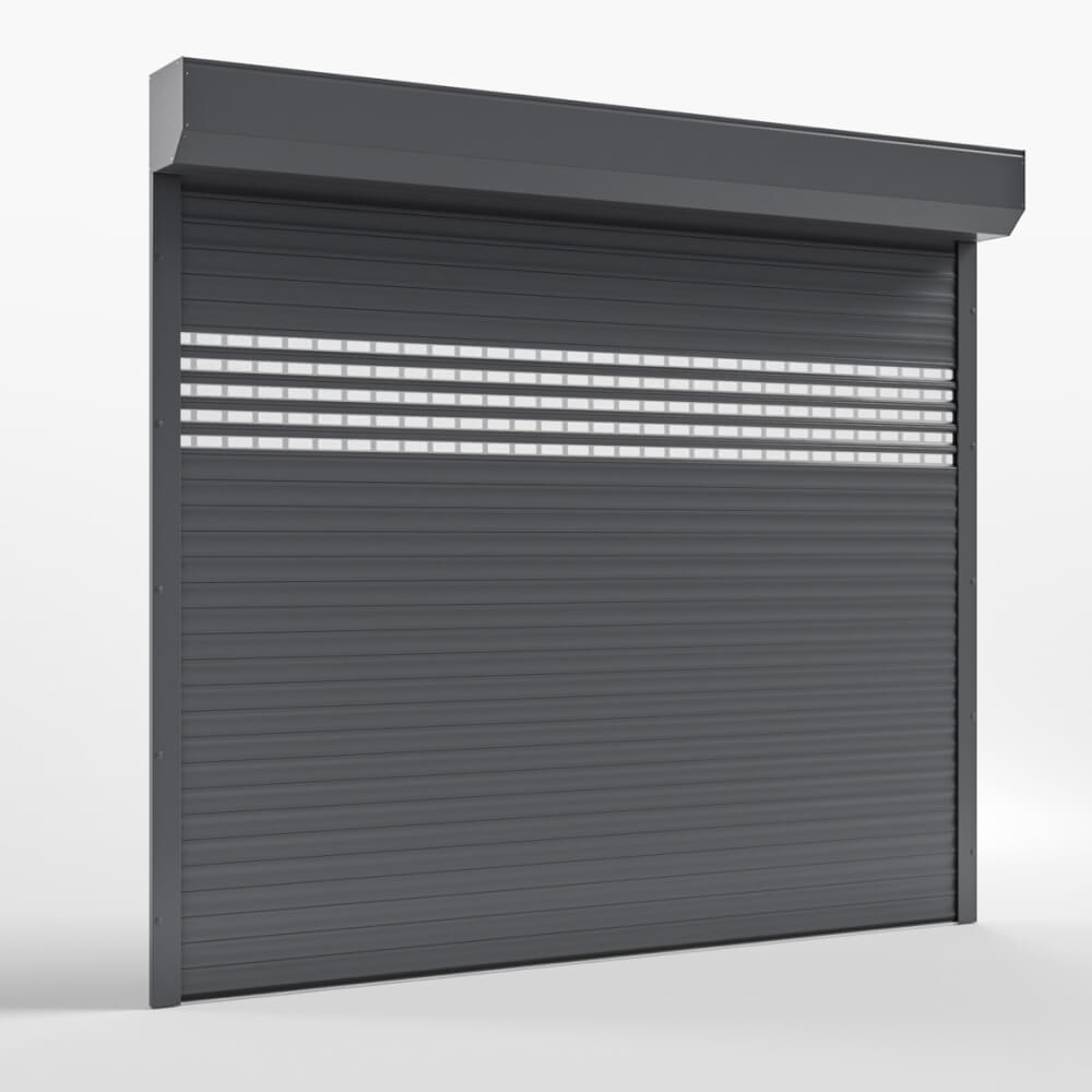 Porte enroulable Comfort gris anthracite avec lames hublot