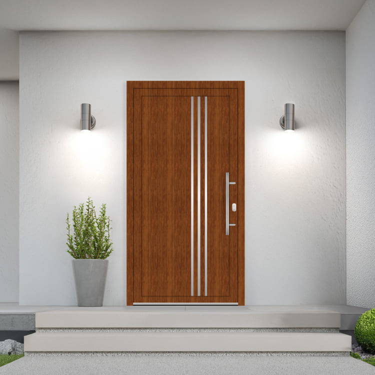 Porte d'entrée PVC chêne doré