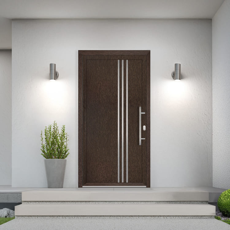 Porte d'entrée PVC marron