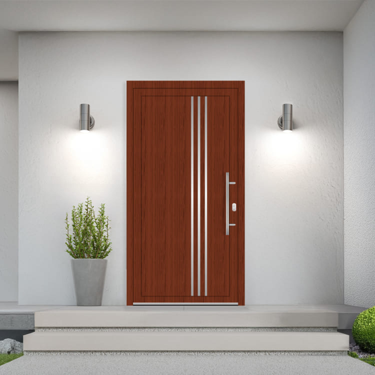 Porte d'entrée PVC noyer