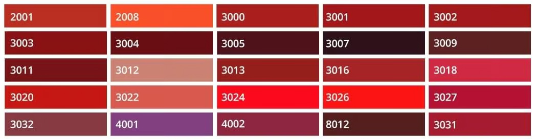 large choix de couleurs RAL rouges