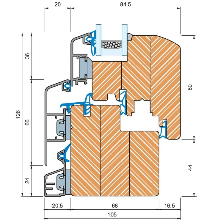 Section du profilé bois-alu IDEALU Classicline IV 68