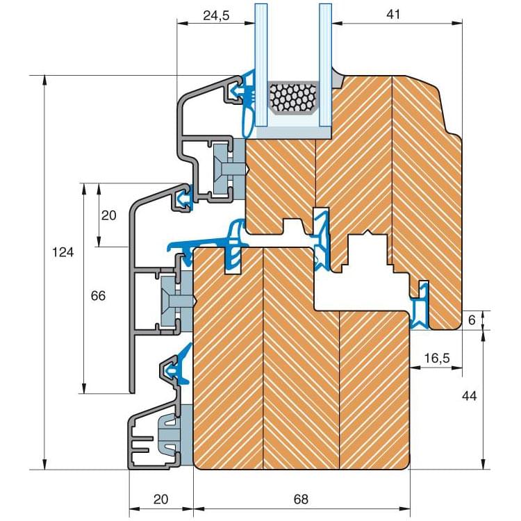 Section du profilé bois-alu IDEALU Trendline IV 68