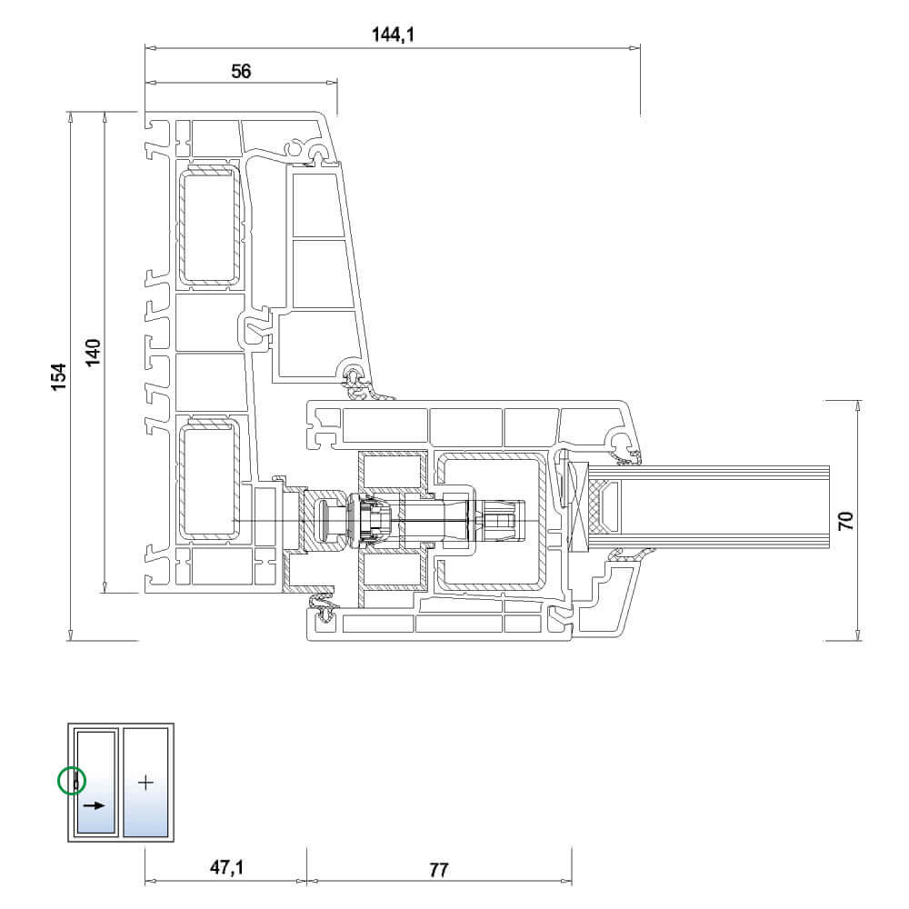 Coupe : intérieur gauche du vantail coulissant