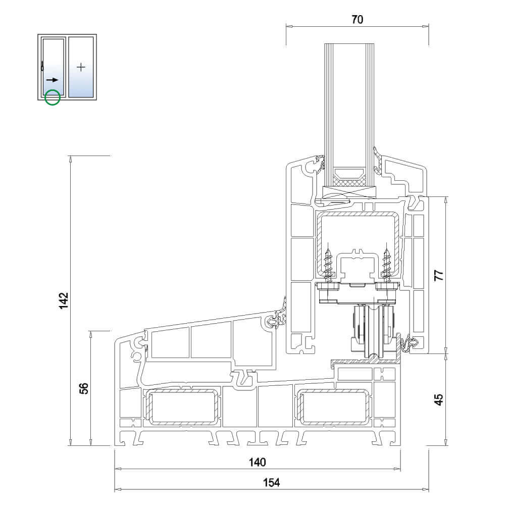 Coupe : intérieur inférieur du vantail coulissant
