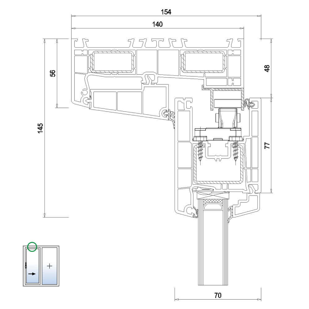 Coupe : intérieur supérieur du vantail coulissant