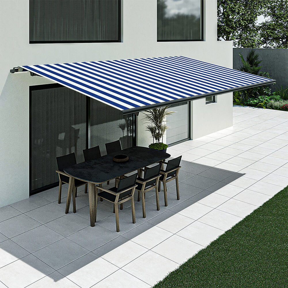 Store banne rayé bleu et blanc