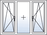 [Translate to French-BE:] porte fenetre 3 vantaux ouverture oscillo battante a droite et a gauche centrale fixe