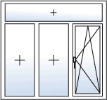 [Translate to French-BE:] porte fenete 3 vantaux avec tierce ouverture oscillo battante a droite
