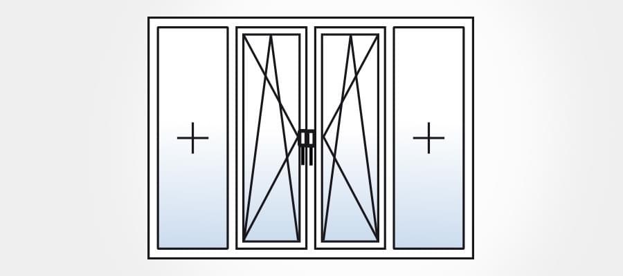 Modèle d'une porte-fenêtre avec 2 battants fixes et 2 oscillo-battants