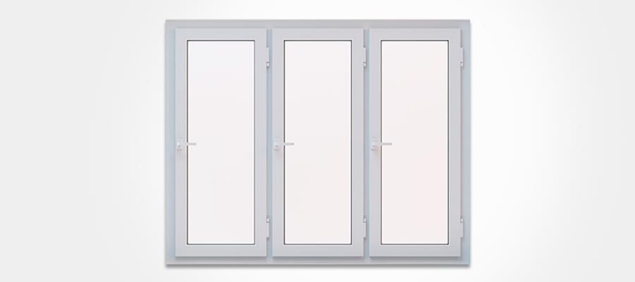 Porte-fenêtre à 3 vantaux ouvrants de manière différente